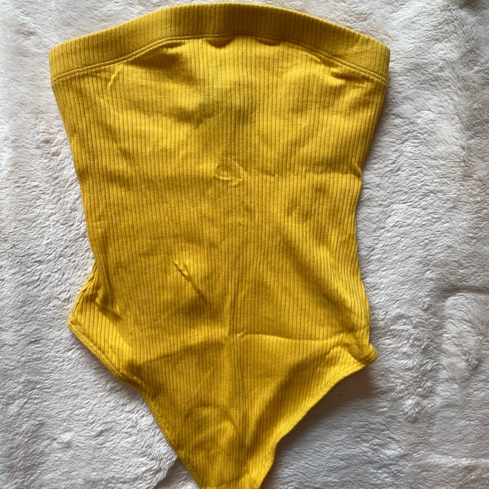 Yellow Strapless Thong Bodysuit